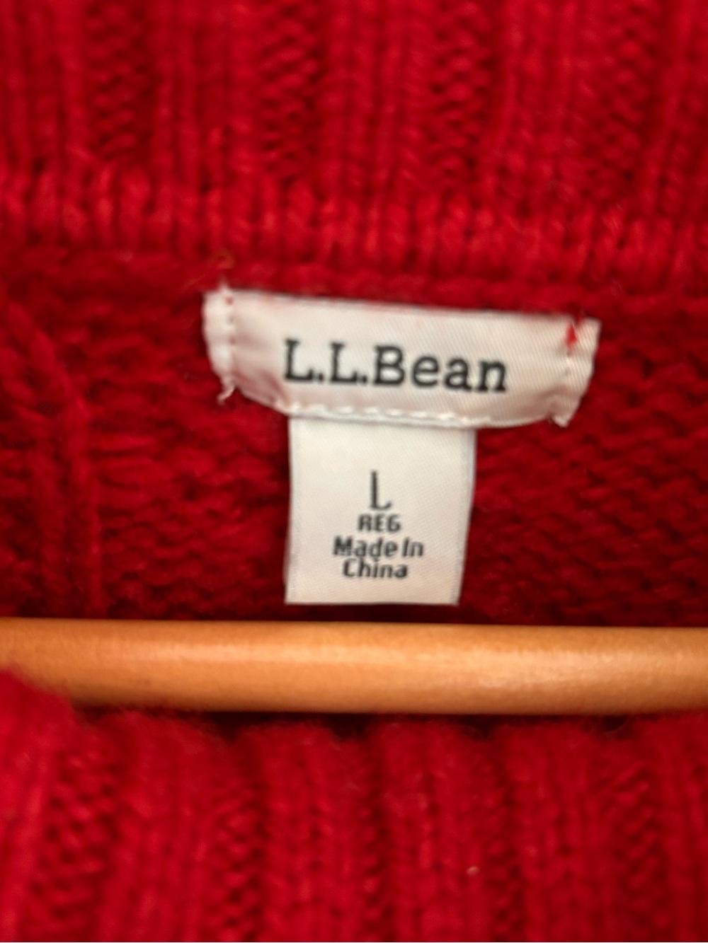 L.L. Bean Wool Blend Red Cable Knit Turtleneck Sweater - Size Large Regular
